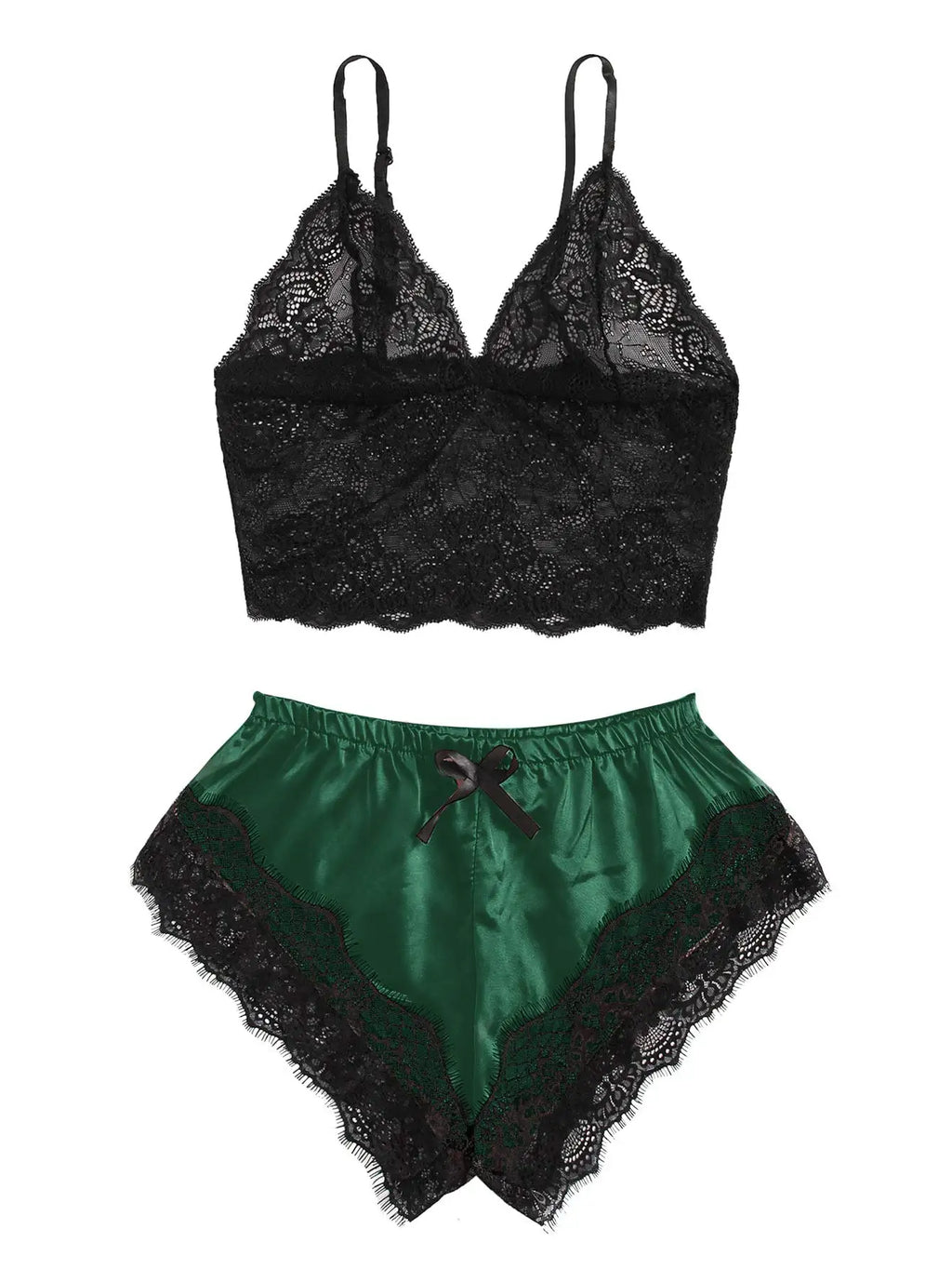 Women's 2 Piece Sexy Lace Pajama Set See-Through Bralette Cami Top and Shorts Breathable Sleepwear Plus Size Summer Lingerie